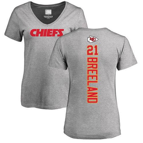 Women Football Kansas City Chiefs #21 Breeland Bashaud Ash Backer V-Neck T-Shirt->nfl t-shirts->Sports Accessory